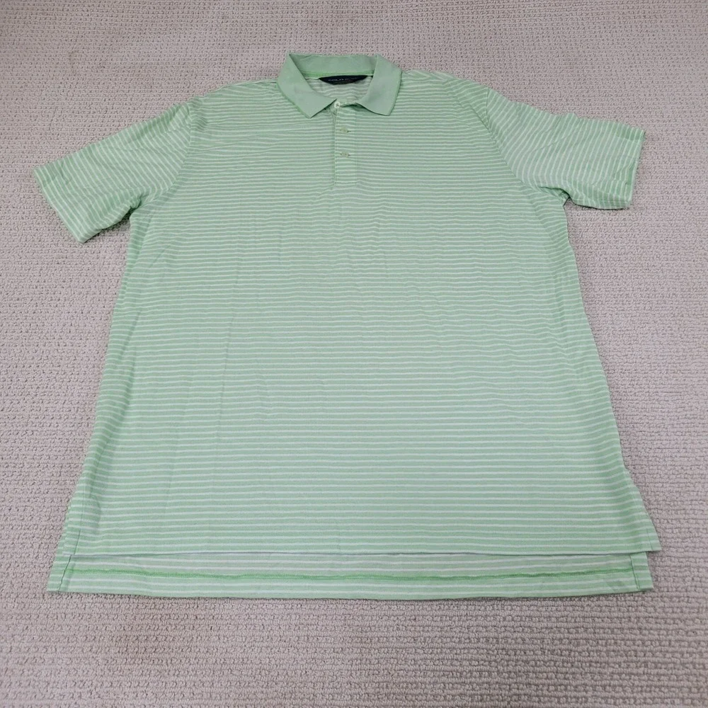 Polo Ralph Lauren Shirt‎ Mens XL Green White Striped Golf Short Sleeve Cotton